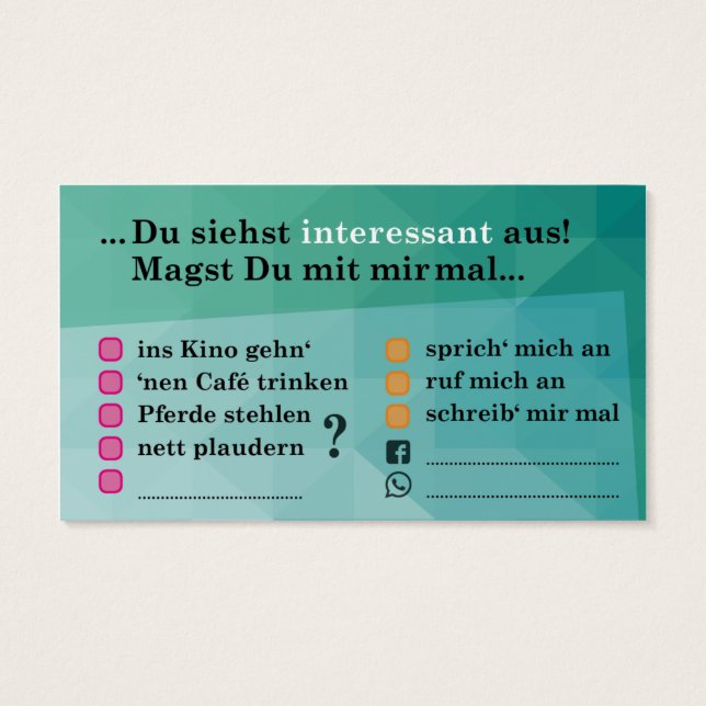 Flirt-Karte "Interessant..."; mit Kontaktfeldern (裏面)