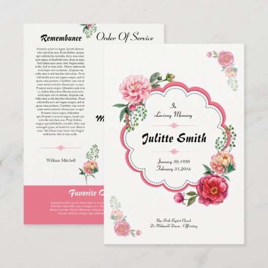 Floal Funeral Program Flyer 招待状 (正面/裏面)