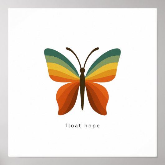 Float Hope Retro Rainbow Butterfly 12x12 Poster ポスター (正面)