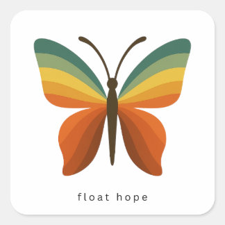 Float Hope Retro Rainbow Butterfly Square Sticker スクエアシール