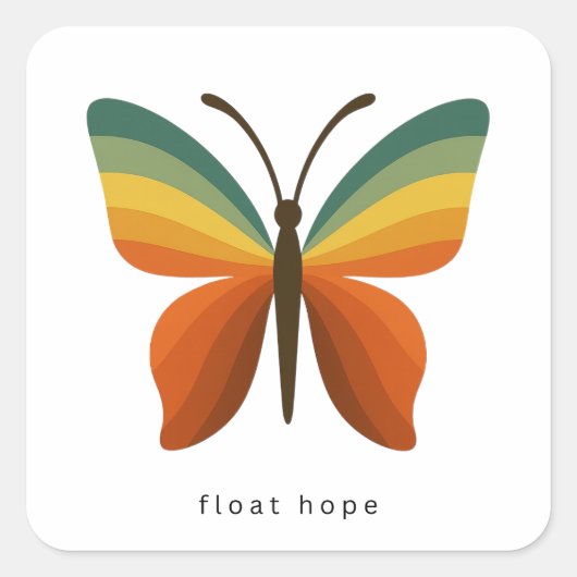 Float Hope Retro Rainbow Butterfly Square Sticker スクエアシール (正面)