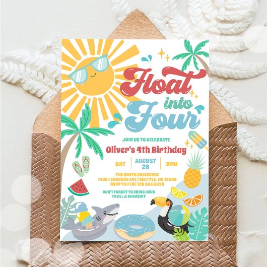 Float In To Four Groovy Summer Beach 4th Birthday  招待状