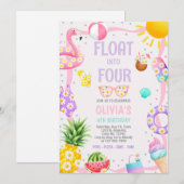 「FLOAT into FOUR」ガールズプールパーティー誕生日招待状 招待状 (正面/裏面)