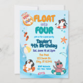 Float into Four, Pool Animals 4th Birthday 招待状 (正面)