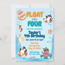 Float into Four, Pool Animals 4th Birthday 招待状