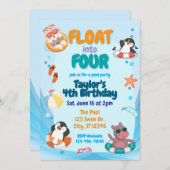 Float into Four, Pool Animals 4th Birthday 招待状 (正面/裏面)