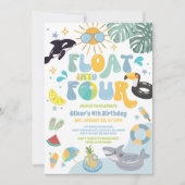 Float Into Four Pool Party Summer 4th Birthday  招待状 (正面)
