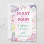 Float Into Four - Summer Girl Birthday Party 招待状 (正面)