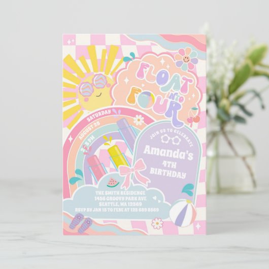 Float Into Four Sun Rainbow Disco 4th Birthday 招待状 (スタンド正面)