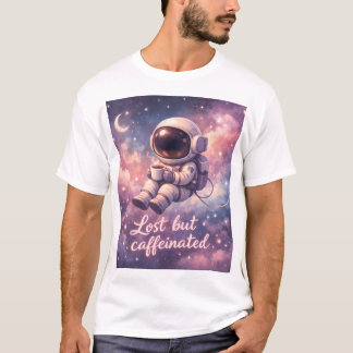 Floating Astronaut Coffee Lover Funny Space Tシャツ