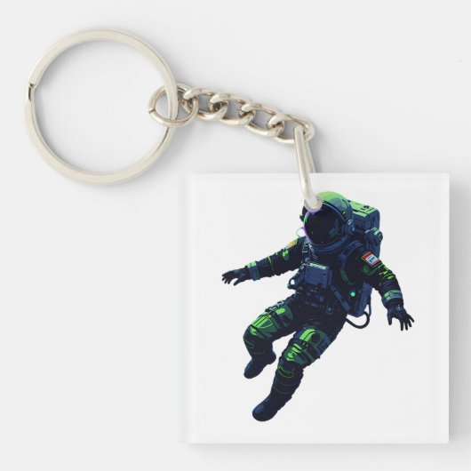 Floating Astronaut in Space Suit Illustration キーホルダー (正面)