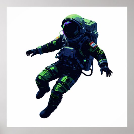 Floating Astronaut in Space Suit Illustration ポスター (正面)