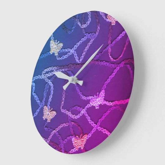 Floating Butterflies Clock (Purple) ラージ壁時計 (傾斜)