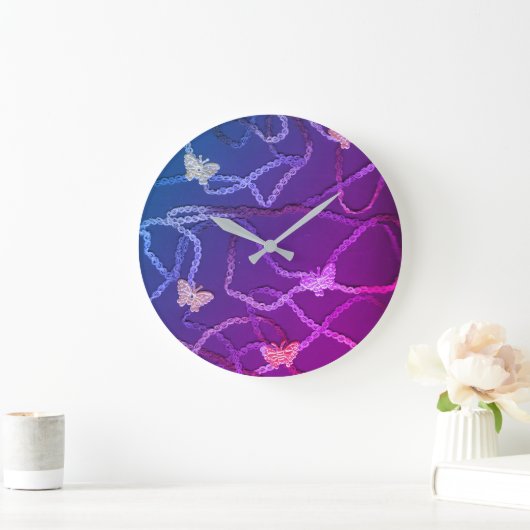 Floating Butterflies Clock (Purple) ラージ壁時計 (ホーム)