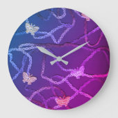 Floating Butterflies Clock (Purple) ラージ壁時計 (正面)