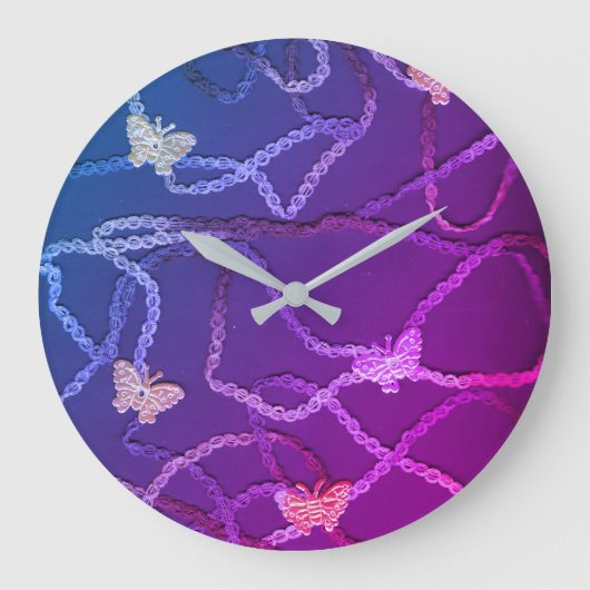 Floating Butterflies Clock (Purple) ラージ壁時計 (正面)