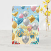 Floating Celebration Balloons –Happy Birthday Card カード (黄色い花)