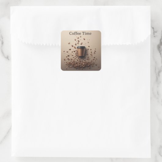 Floating Coffee Cup With Coffee Beans スクエアシール (バッグ)