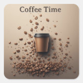 Floating Coffee Cup With Coffee Beans スクエアシール (正面)