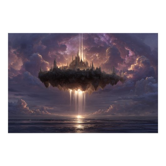 Floating Fantasy Castle Cloud Beams Glow フォトプリント (正面)