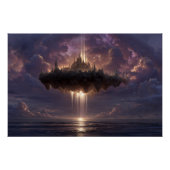 Floating Fantasy Castle Cloud Beams Glow ポスター (正面)