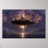 Floating Fantasy Castle Cloud Beams Glow ポスター (正面)