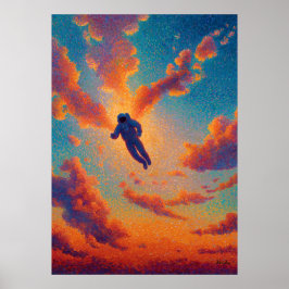 Floating Figure Pointillism Dream Sky ポスター