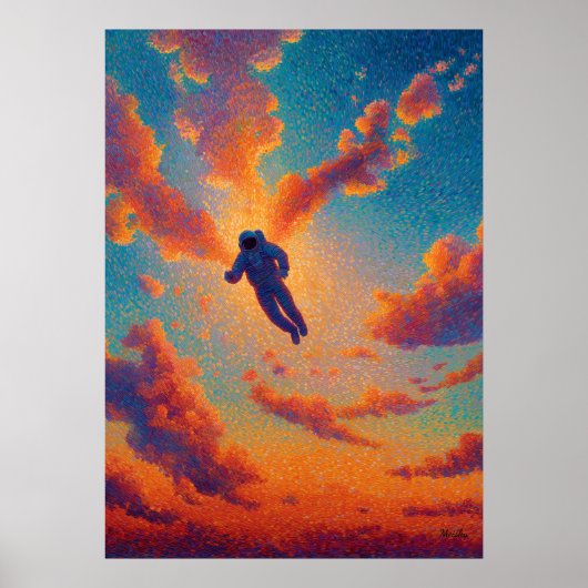 Floating Figure Pointillism Dream Sky ポスター (正面)