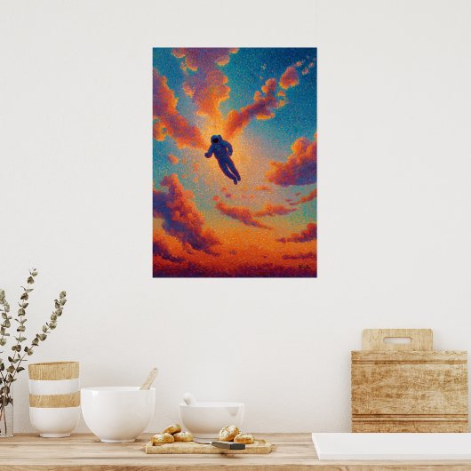 Floating Figure Pointillism Dream Sky ポスター (キッチン)