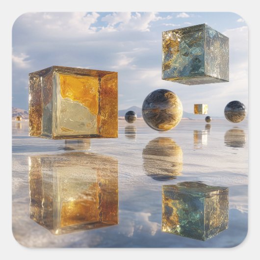 Floating Geometric Marvels Over Water スクエアシール (正面)
