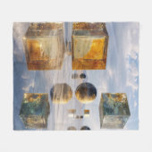 Floating Geometric Marvels Over Water フリースブランケット (正面(横))