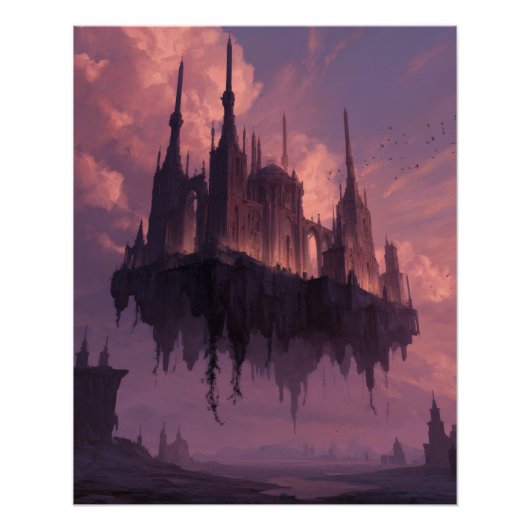 Floating Gothic Castle in Rose Twilight ポスター (正面)