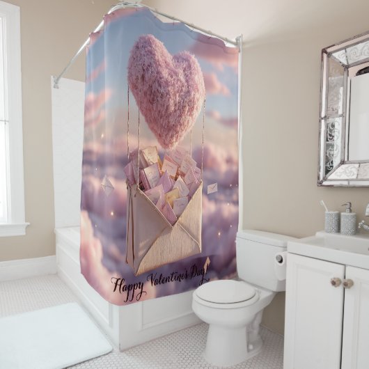 Floating Heart of Love Letters Design Postcard シャワーカーテン (インサイチュ)