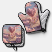 Floating Heart of Love Letters Design Postcard 鍋つかみ&鍋敷きセット (正面/裏面)