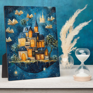 Floating House of Books Fantasy Tabletop Art フォトプラーク