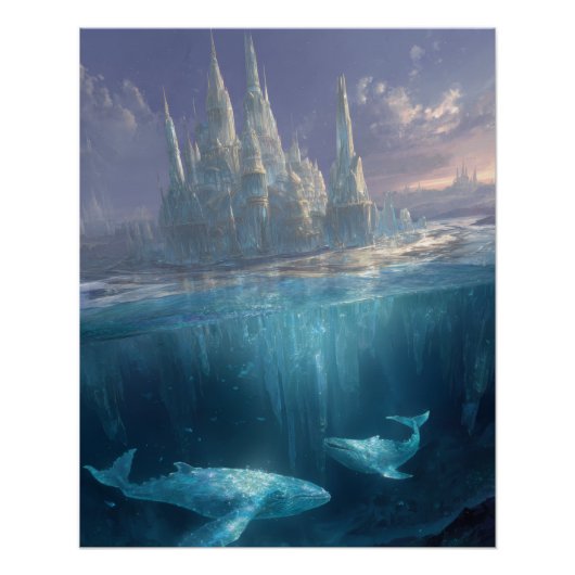 Floating Ice Castle With Ocean Whales ポスター (正面)