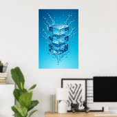 Floating Ice Cube Splash – Dynamic Digital Art ポスター (ホームオフィス)