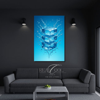 Floating Ice Cube Splash – Dynamic Digital Art ポスター