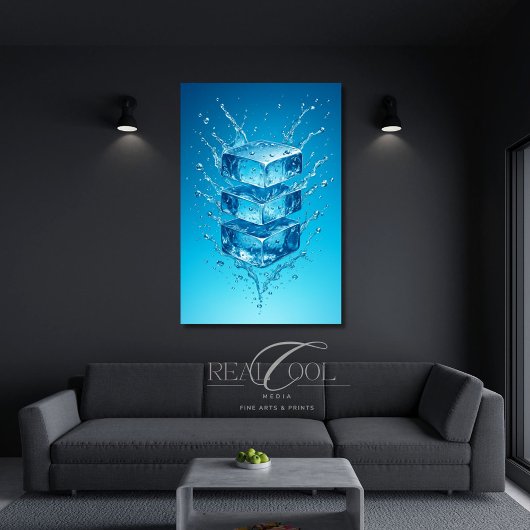 Floating Ice Cube Splash – Dynamic Digital Art ポスター
