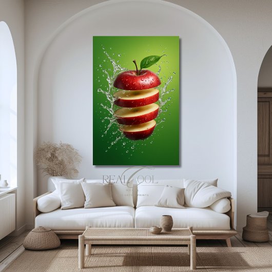 Floating Red Apple with Water Splash Digital Art キャンバスプリント