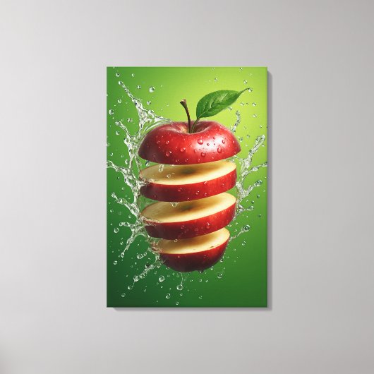 Floating Red Apple with Water Splash Digital Art キャンバスプリント (正面)