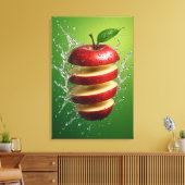Floating Red Apple with Water Splash Digital Art キャンバスプリント (インサイチュ (リビング))