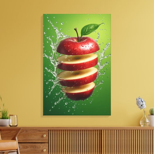 Floating Red Apple with Water Splash Digital Art キャンバスプリント (インサイチュ (リビング))