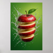 Floating Red Apple with Water Splash Digital Art ポスター (正面)