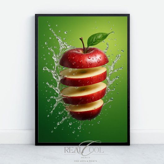 Floating Red Apple with Water Splash Digital Art ポスター