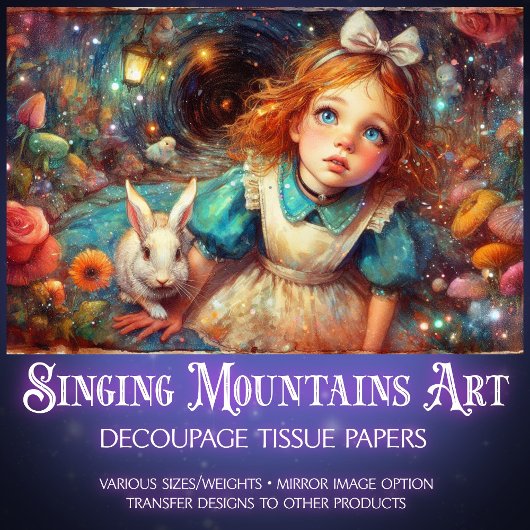 Floating Through Fantasy Alice Rabbit Decoupage 薄葉紙