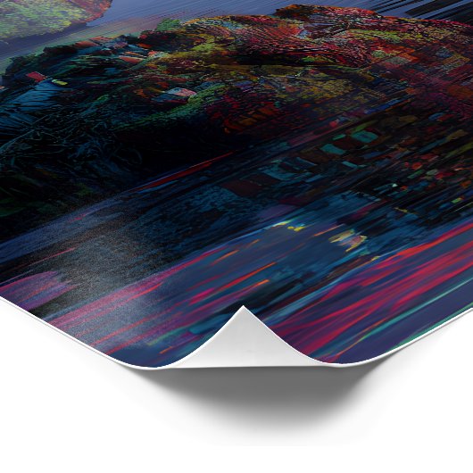 Floating Turquoise Tree Islands Neon Sky ポスター (コーナー)