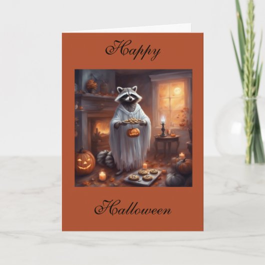 Floaty Ghost Raccoon Halloween greeting card カード (正面)