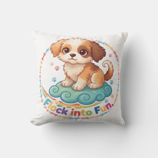 “Flock Into Fun” Colourful Polyester Throw Pillow クッション (正面)