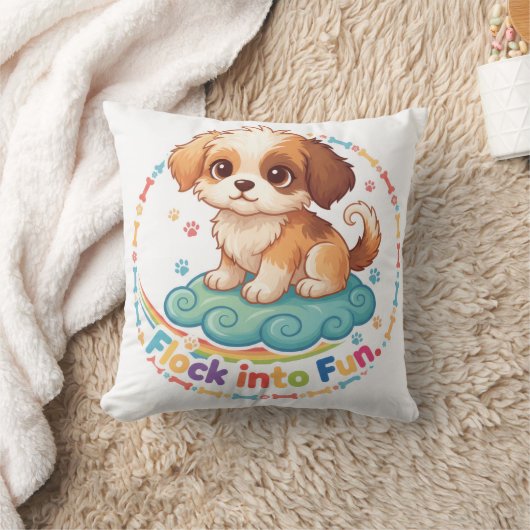 “Flock Into Fun” Colourful Polyester Throw Pillow クッション (ブランケット)